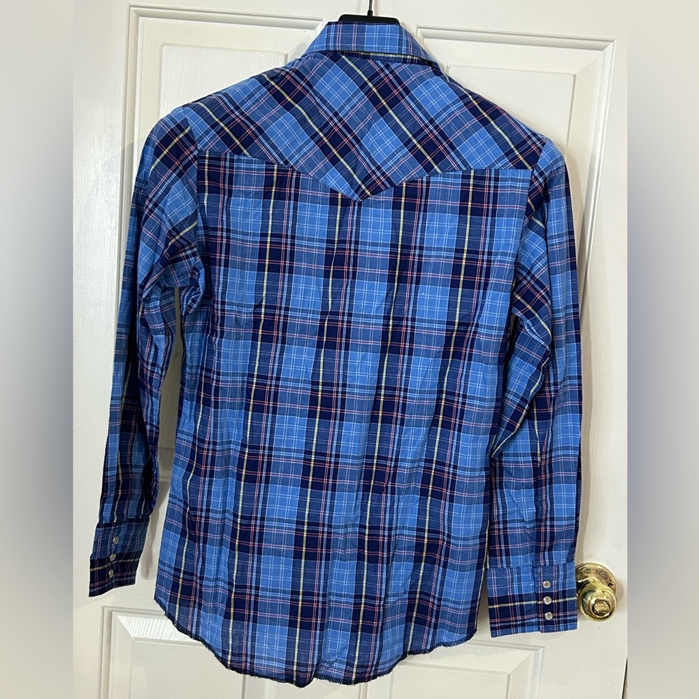 Wrangler Men’s Small Long Sleeve Pearl Snap Plaid Shirt - Picture 2 of 7